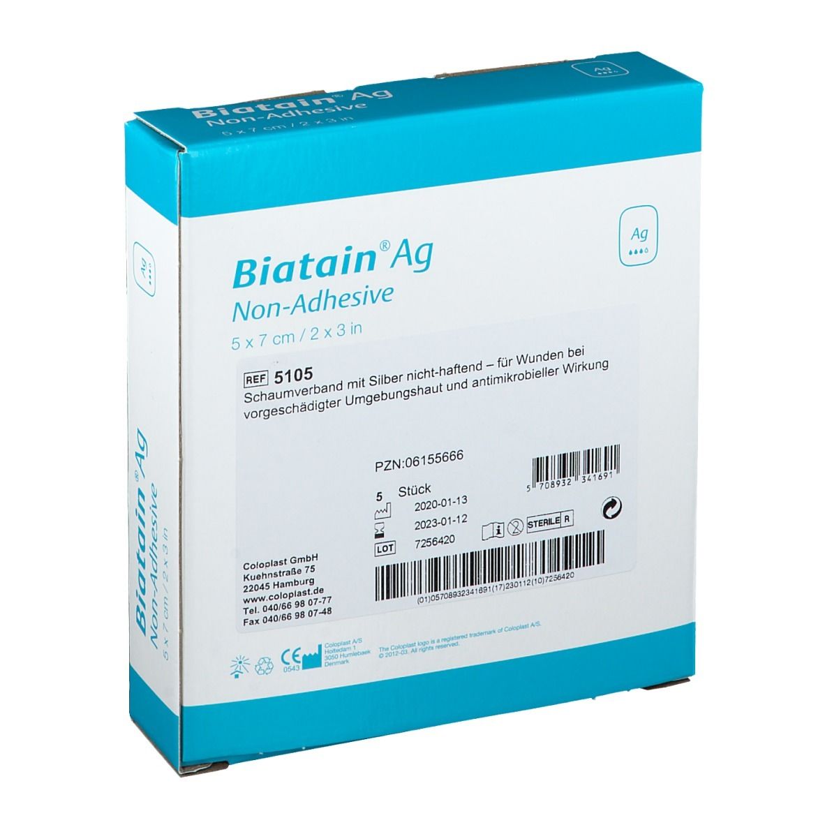 BIATAIN® Ag Schaumverband mit Silber nicht-haftend 5 x 7 cm