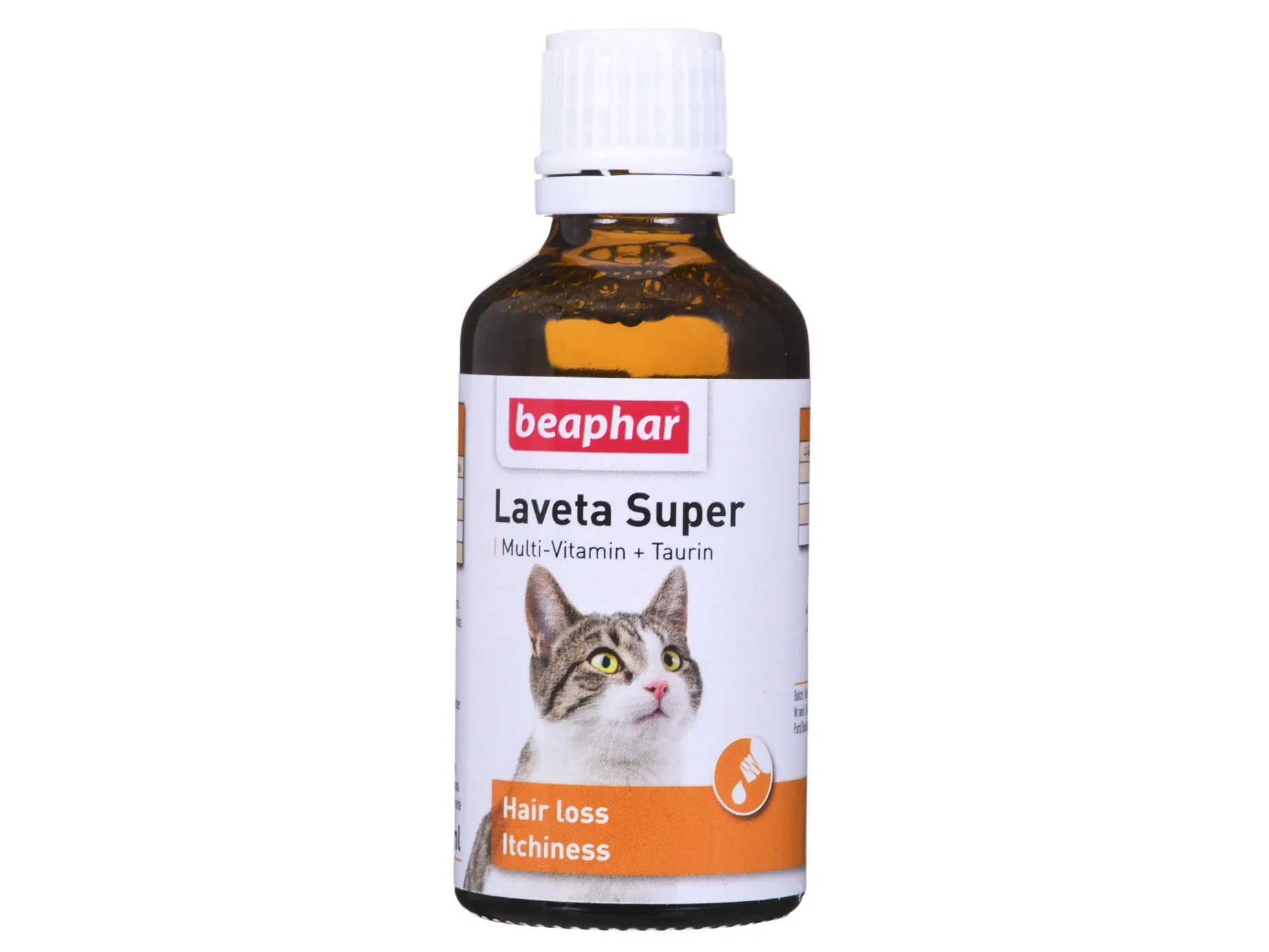 Beaphar Laveta Super, Kat, Dråber, Vitamin B1, Vitamin B12, vitamin B2, vitamin B6, vitamin E, Vitamin H (biotin), Kalcium, Phosphorus, Natrium, 50 ml, 1,2%
