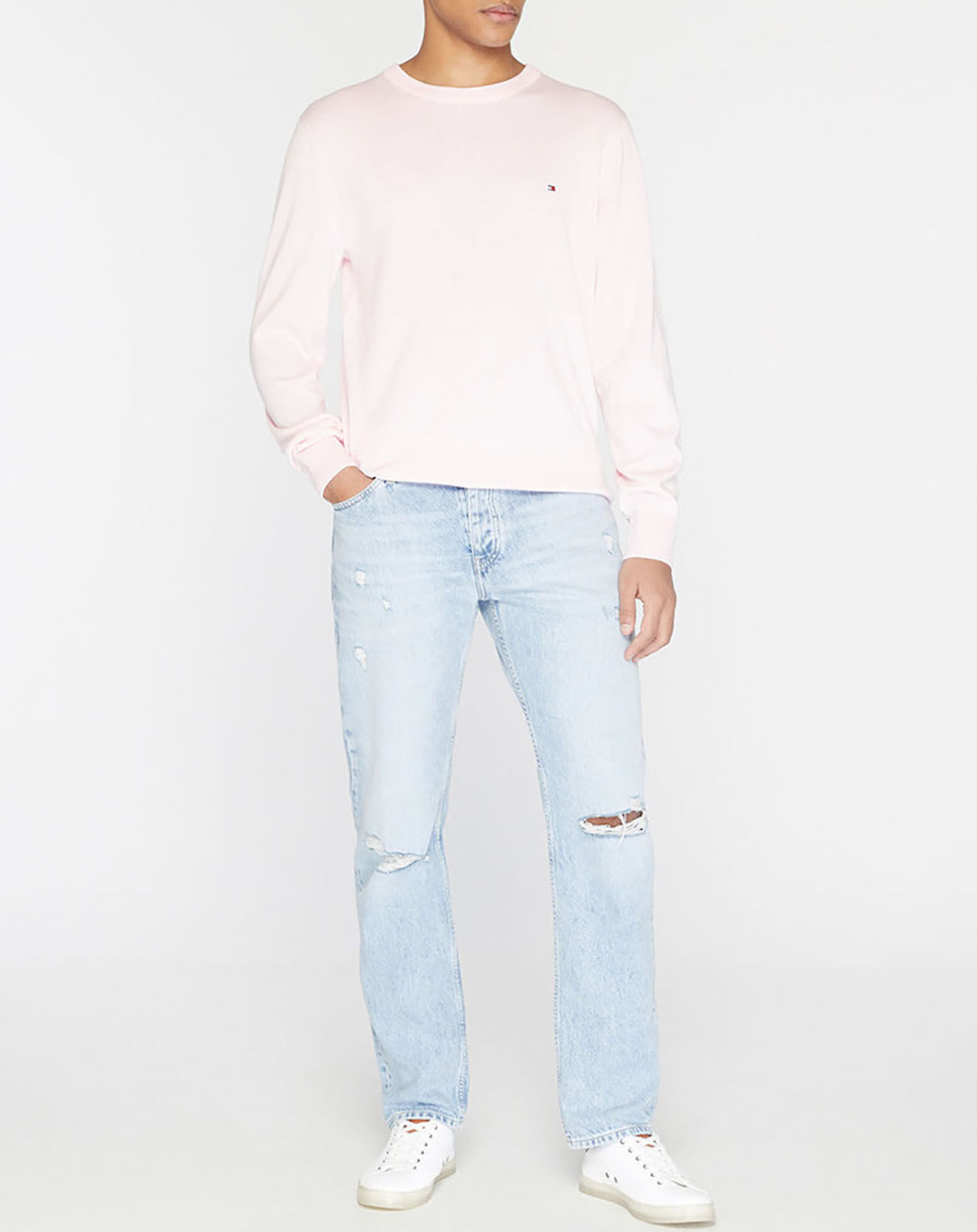 Tommy Hilfiger Pull en Coton Bio & Soie rose clair