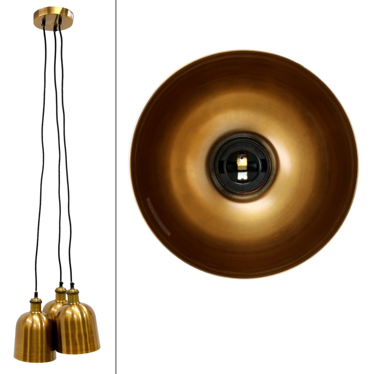 ECD Germany Hanglamp, 3-lichts hanglamp, E27-fitting - 120,5 cm - Ø15 cm - antiek goud - metaal - vintage industrieel design - hanglamp, plafondlamp, kroonluchter, licht