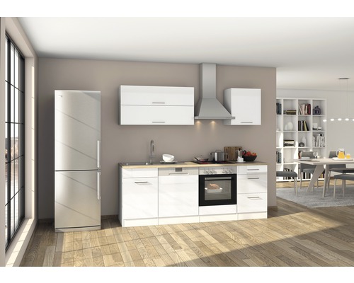 Held Furniture keukenblok zonder apparatuur Milan 220 cm wit hoogglans gedemonteerd omkeerbaar model 563.1.6210