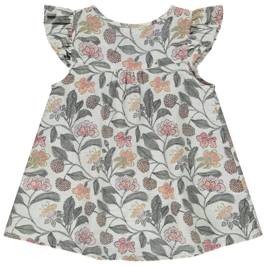 Tunique manches courtes imprimé floral pour fille - Ecru