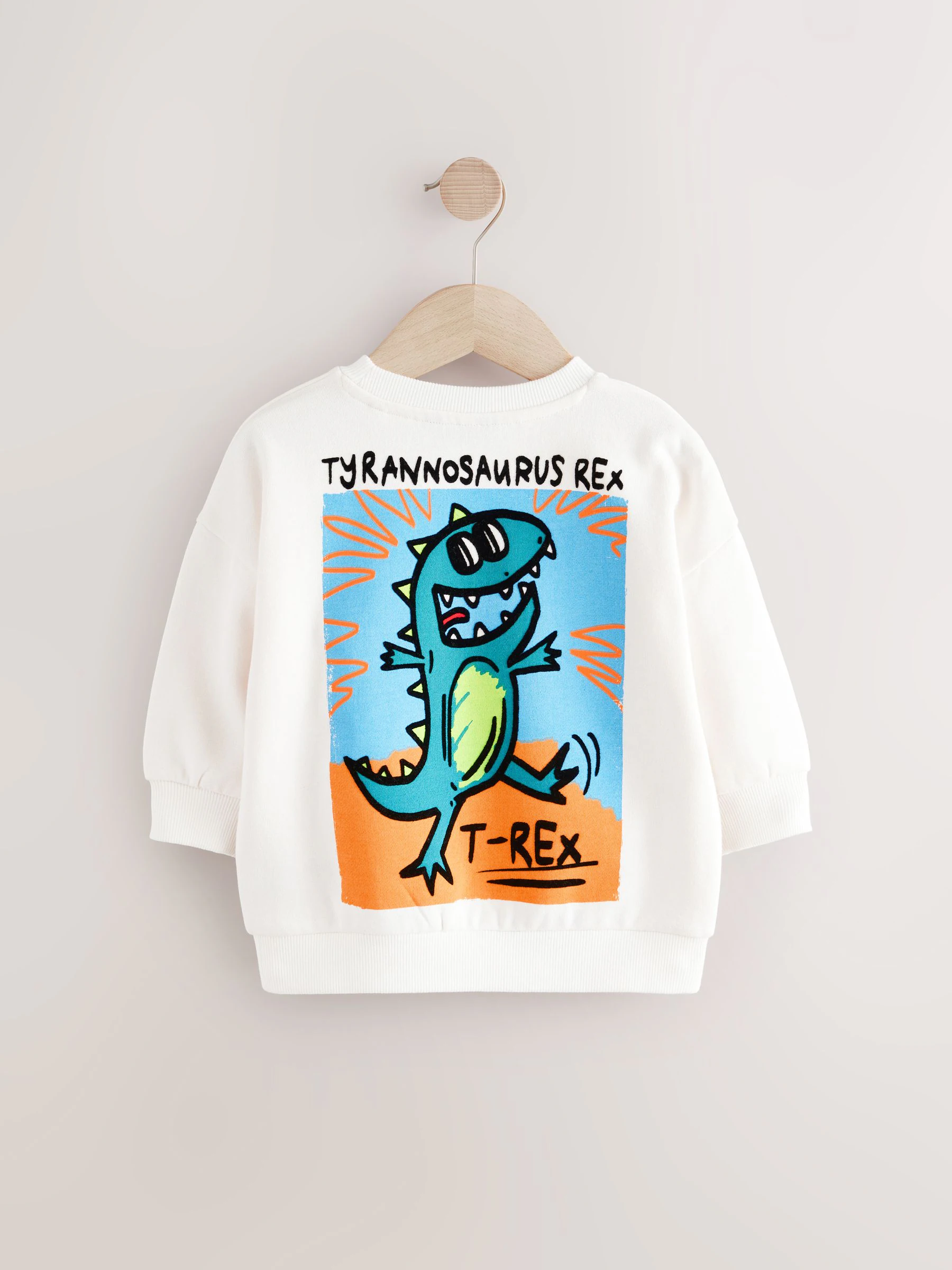 Wit - Jersey sweatshirt met ronde hals en print op de rug (3mnd -7jr)