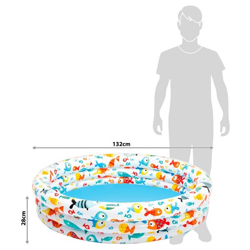 Piscina inflável Intex com 3 anéis e desenho de peixe, 132x28 cm - 248 L/água