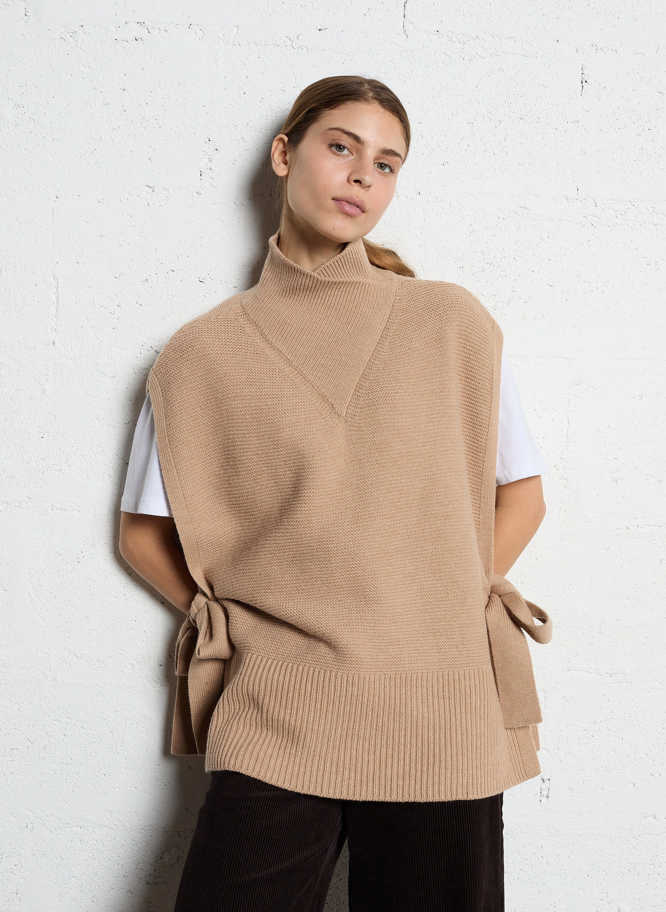MORY - Plastron maille épaisse en laine| Beige