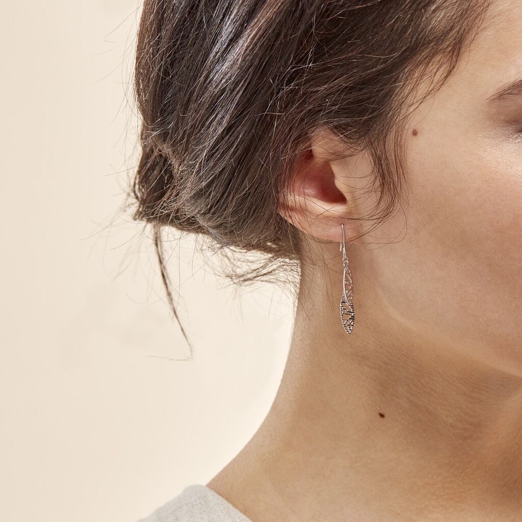 Boucles D'oreilles Pendantes Bartolomea Feuille Or Blanc