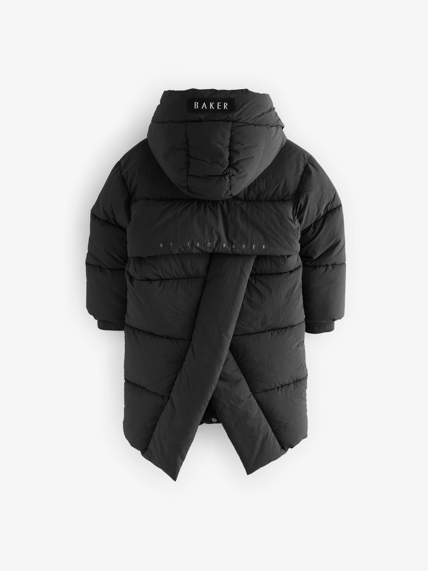 Baker by Ted Baker - Regenbestendige gewatteerde zwarte jas met dekbedomslag