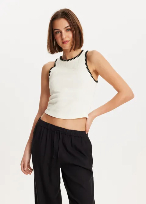 Singlet met borduursel off-white (WIT.O)