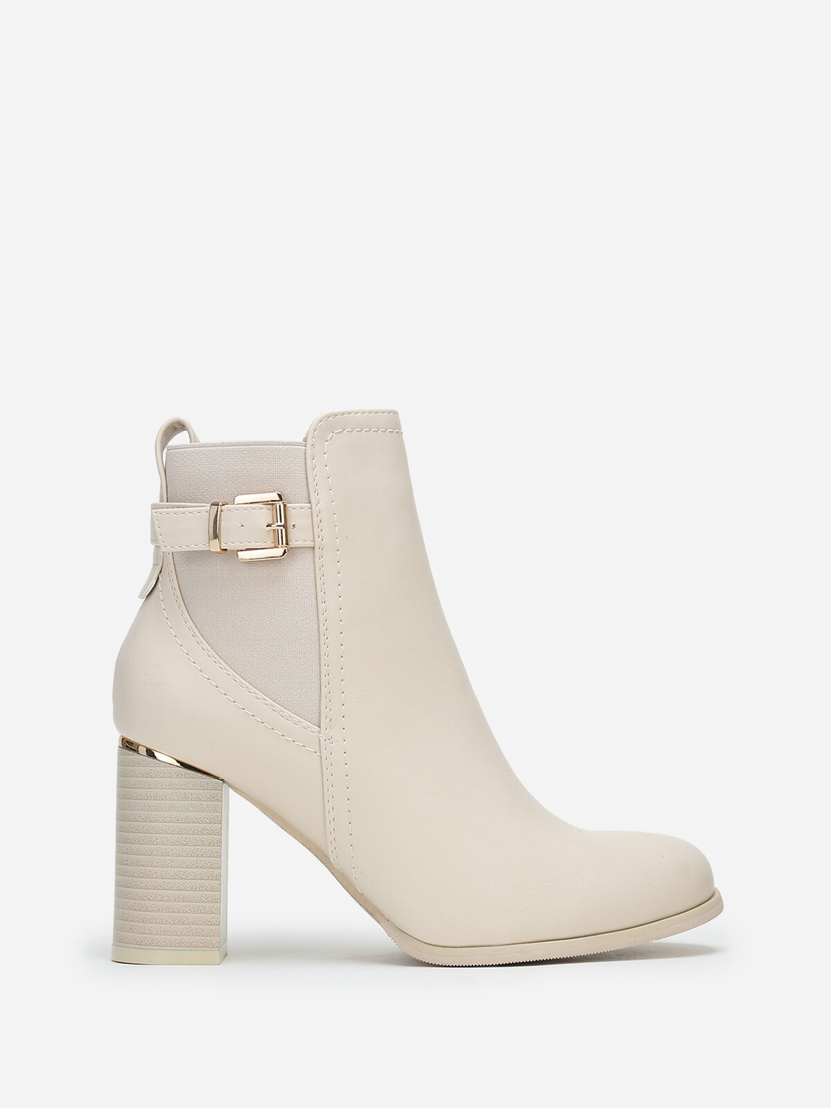 Bottines style chelsea à boucle et détail dorés- Beige