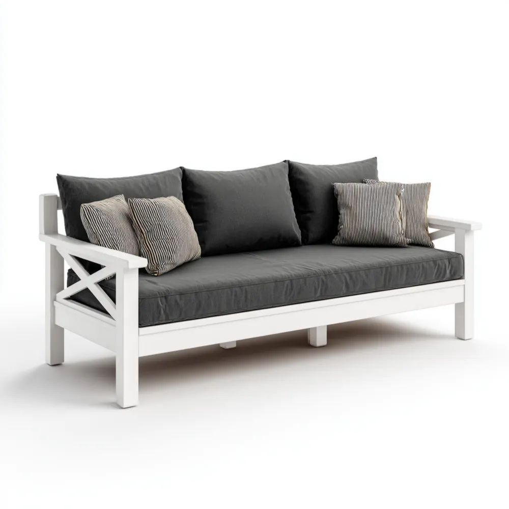 3-Sitzer Gartensofa Holzrahmen 200x75x80 cm – Weiß/Dunkelgrau – Klassi