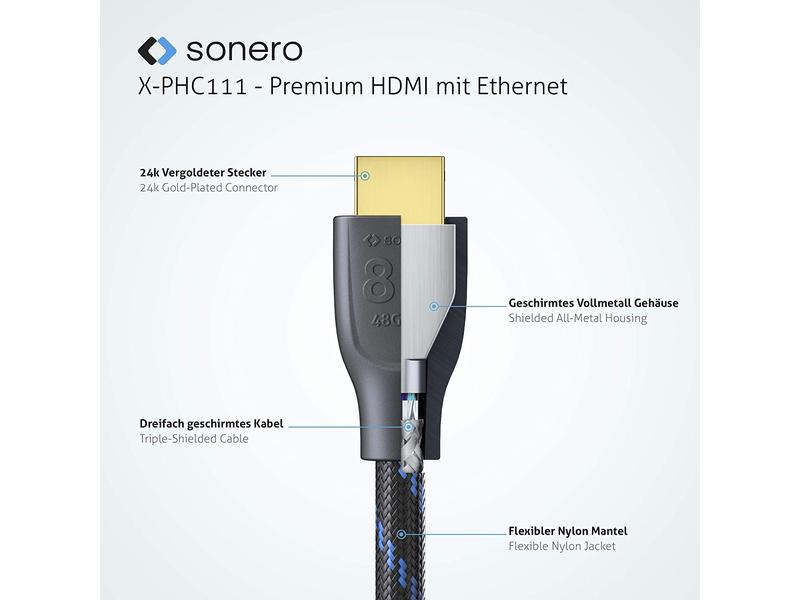 sonero Kabel Ultra High Speed HDMI 2.1 8K HDMI - HDMI, 0.5 Hochwertiges HDMI Kabel