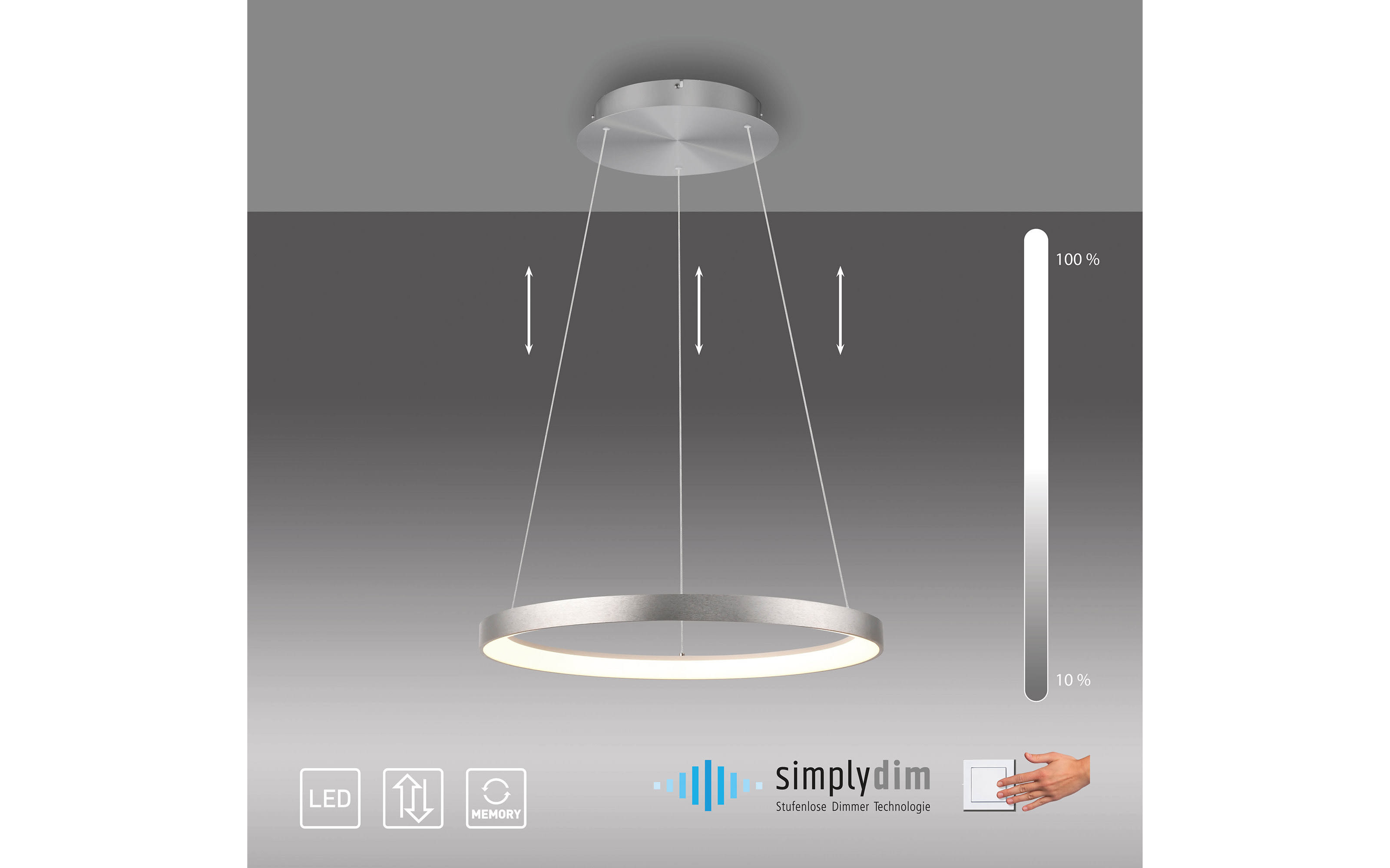 LED-Pendelleuchte Hoop, aluminium, inkl. Höhenverstellung