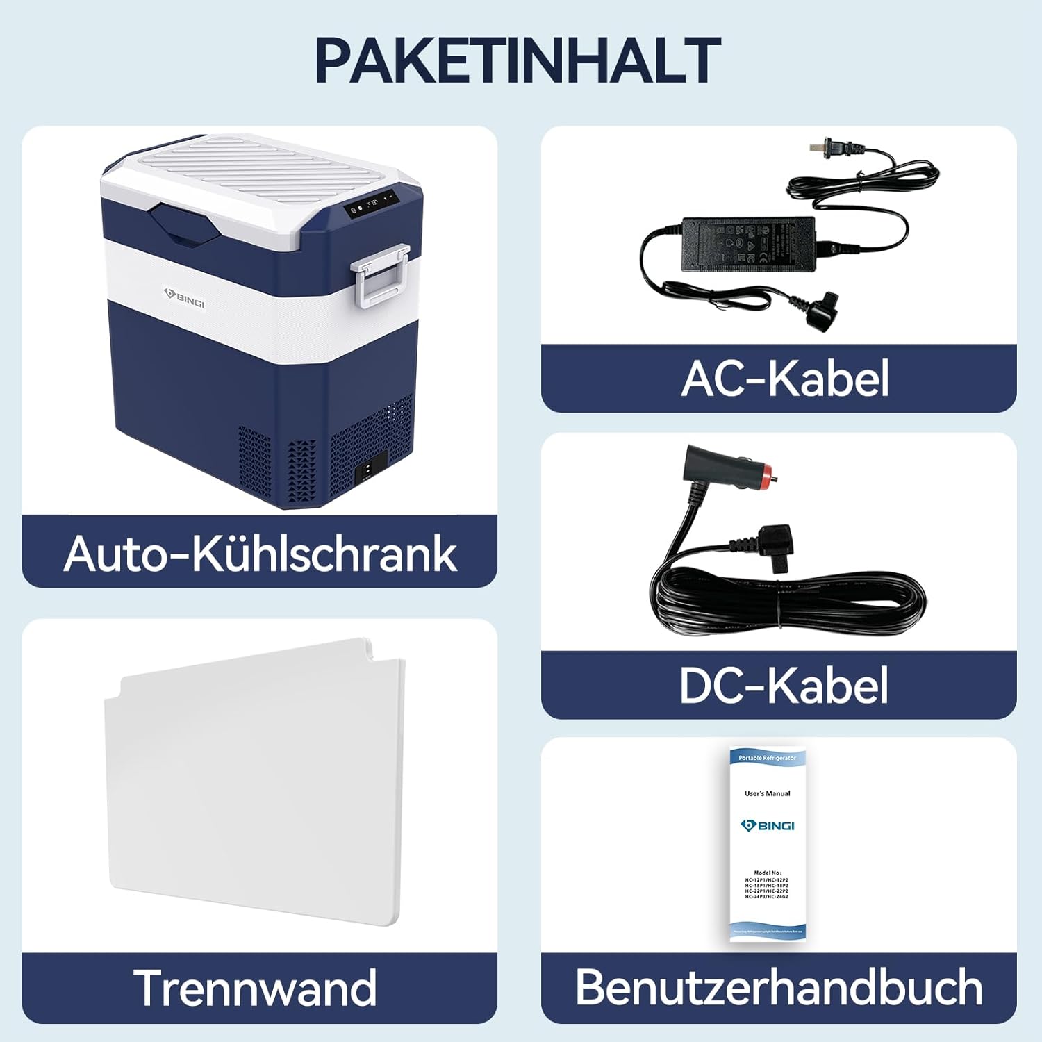 BINGI Kompressor Kühlbox 42L Tragbarer Auto-Kühlschrank 12/24V DC und 230V AC Mini Gefrierschrank für Auto, LKW, Camping, Wohnmobil und Zuhause (15℃ bis -18℃)