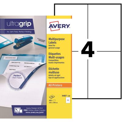 Avery - 400 Étiquettes multi-usages blanches - 105 x 148 mm - réf 3483-100