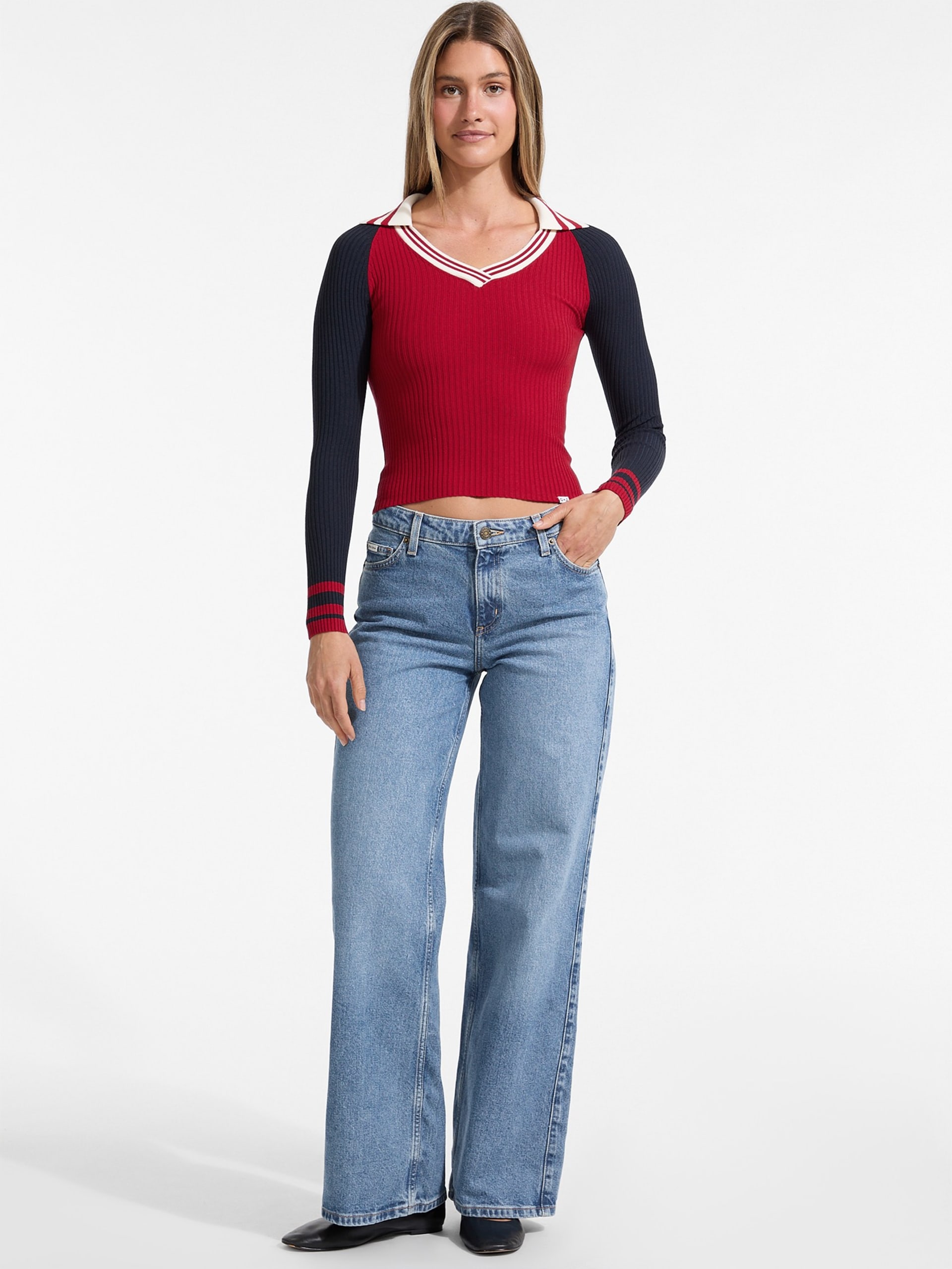 Blusa de malha raglan com decote em V