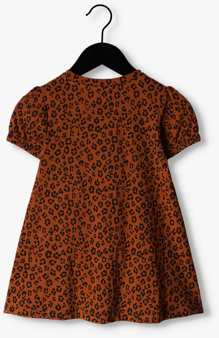 MOODSTREET bruine moodstreet mini jurk tunic with smocktop in aop leopard