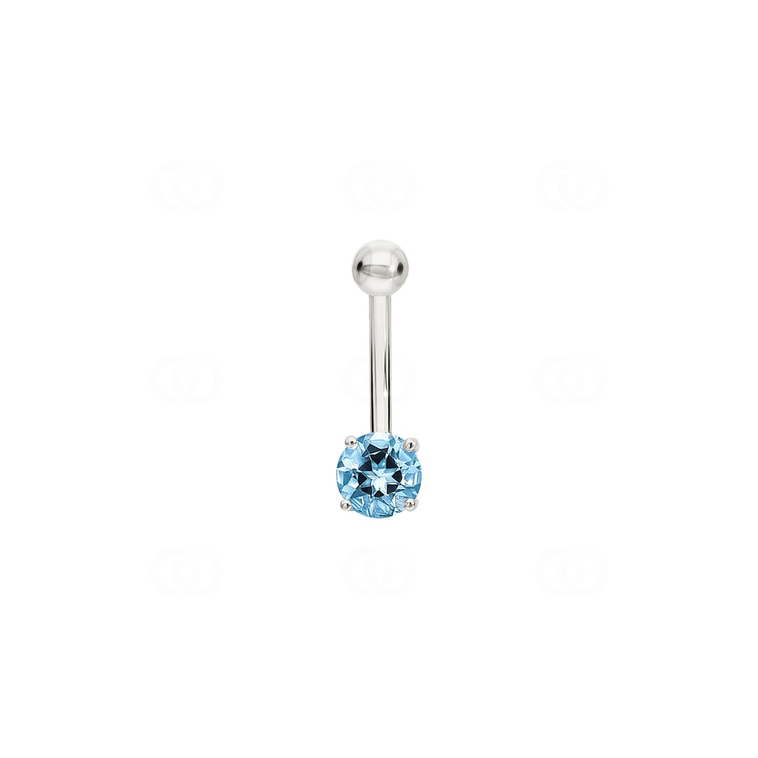 Bauchpiercing 750/18 K Weissgold mit Blautopas rund