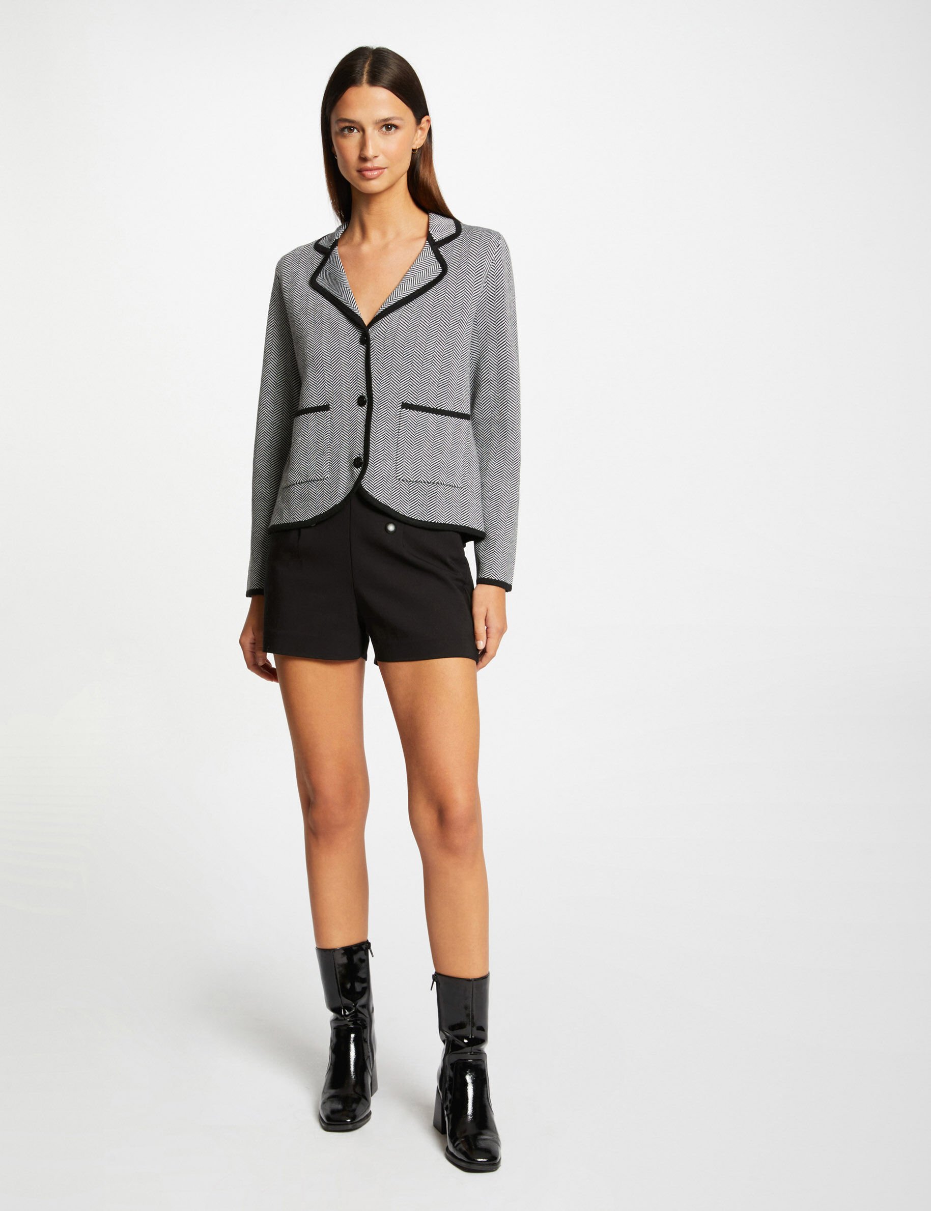 Veste tricot imprimé chevron noir femme - noir