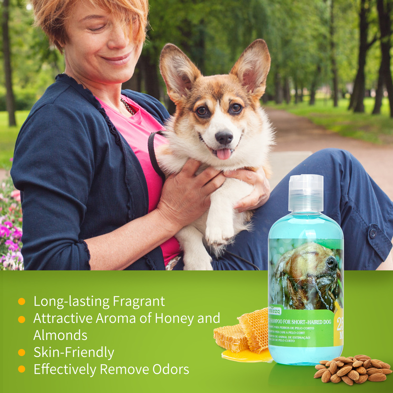 Shampoo Nobleza para Filhotes com Aroma de Amêndoa e Mel, Shampoo Hipoalergênico para Cães de Pelo Curto, Especialmente para Bull Terriers e Corgis, 250 ml