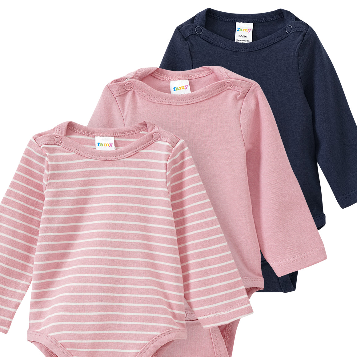 Famy 3 Baby Bodys in verschiedenen Dessins rosa / dunkelblau