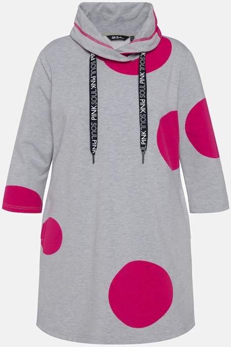 Long-Sweatshirt, Punkte, A-Linie, Stehkragen, 3/4-Arm