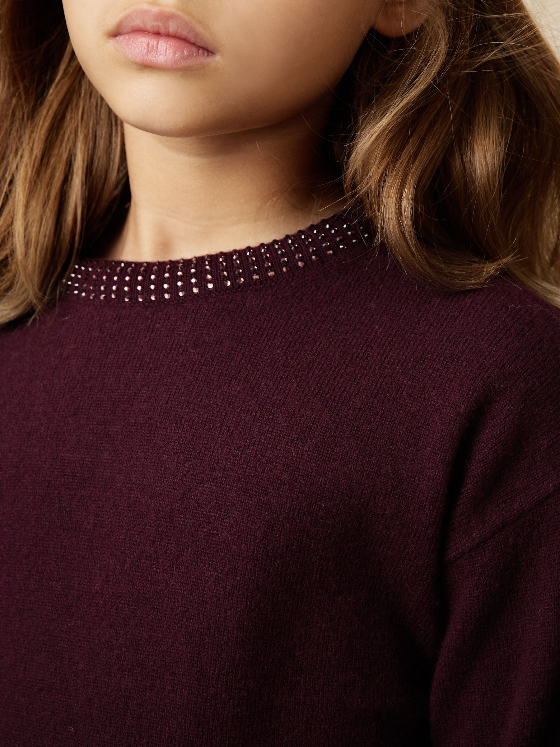 Paarsrood - Reiss Elizabeth Wool-Blend Crystal-Neckline Jumper With Cashmere