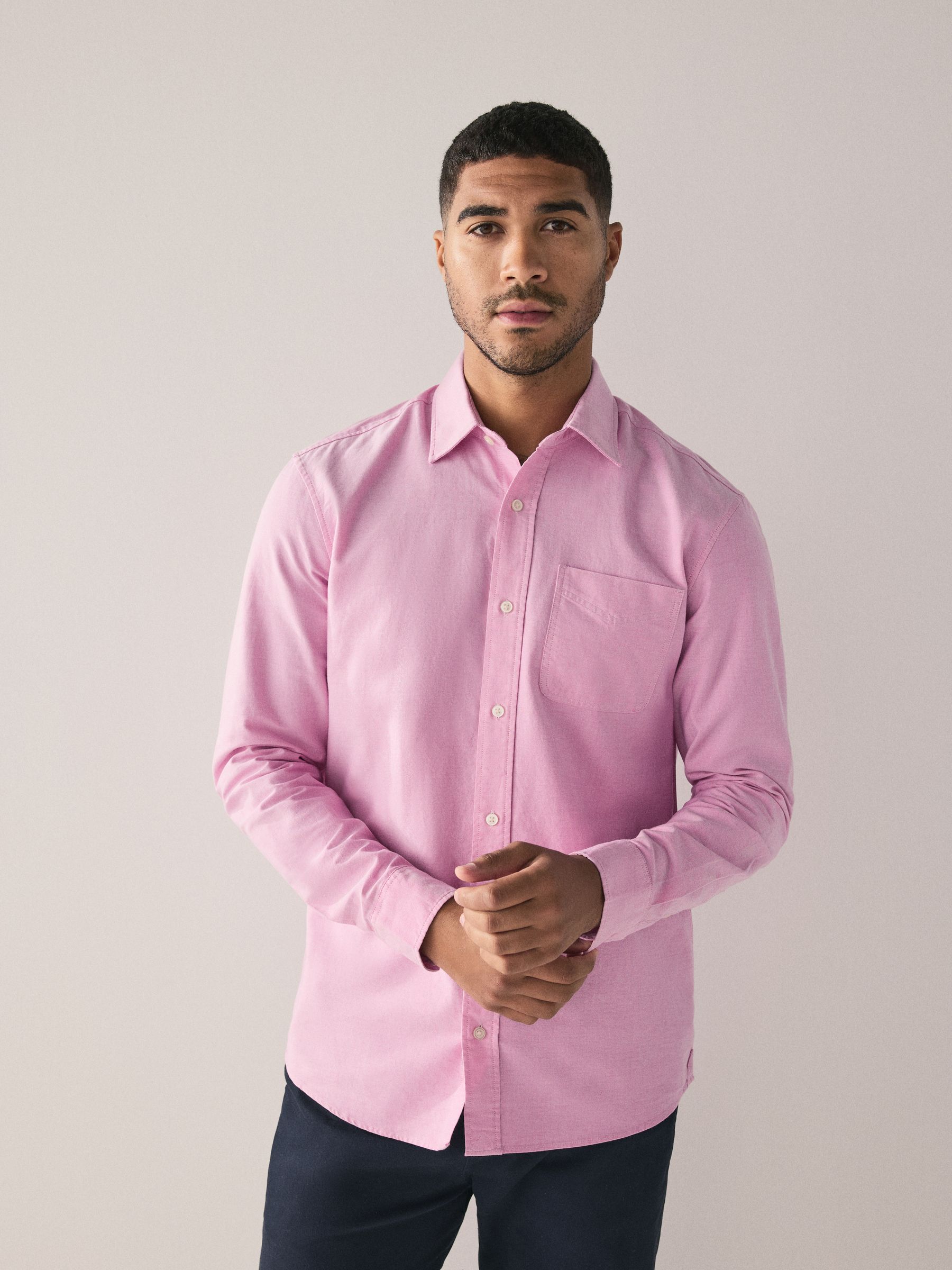 Roze - Slim Fit - Oxford-hemd met lange mouwen