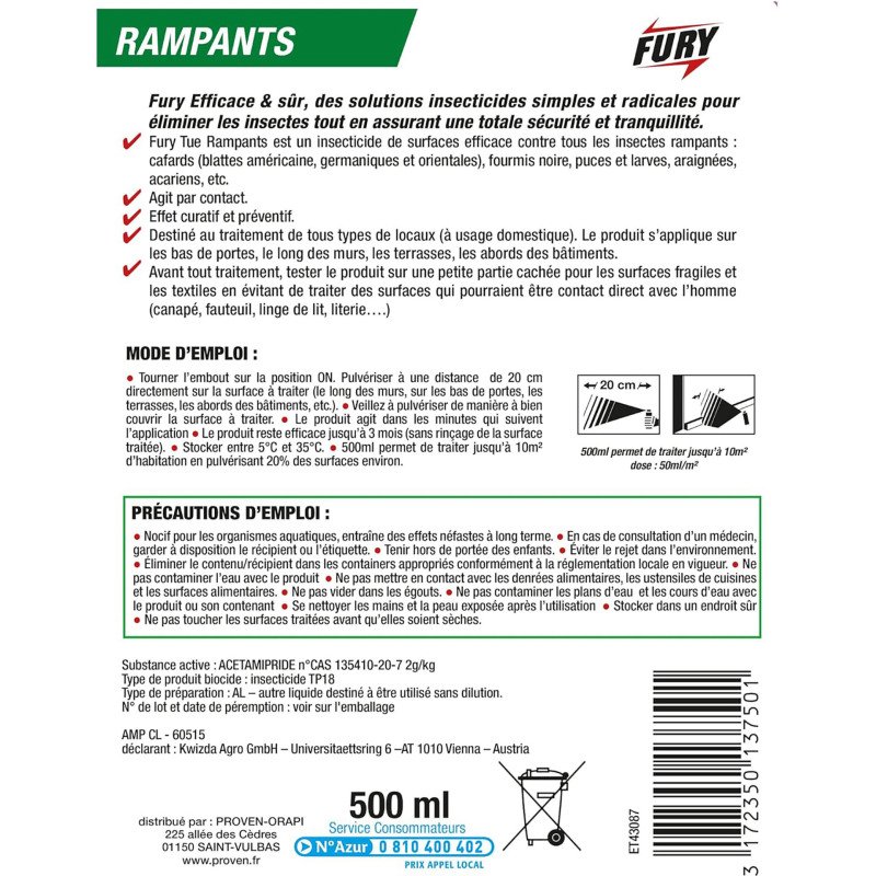 Insecticide tue rampants Fury - Spray 500 ml