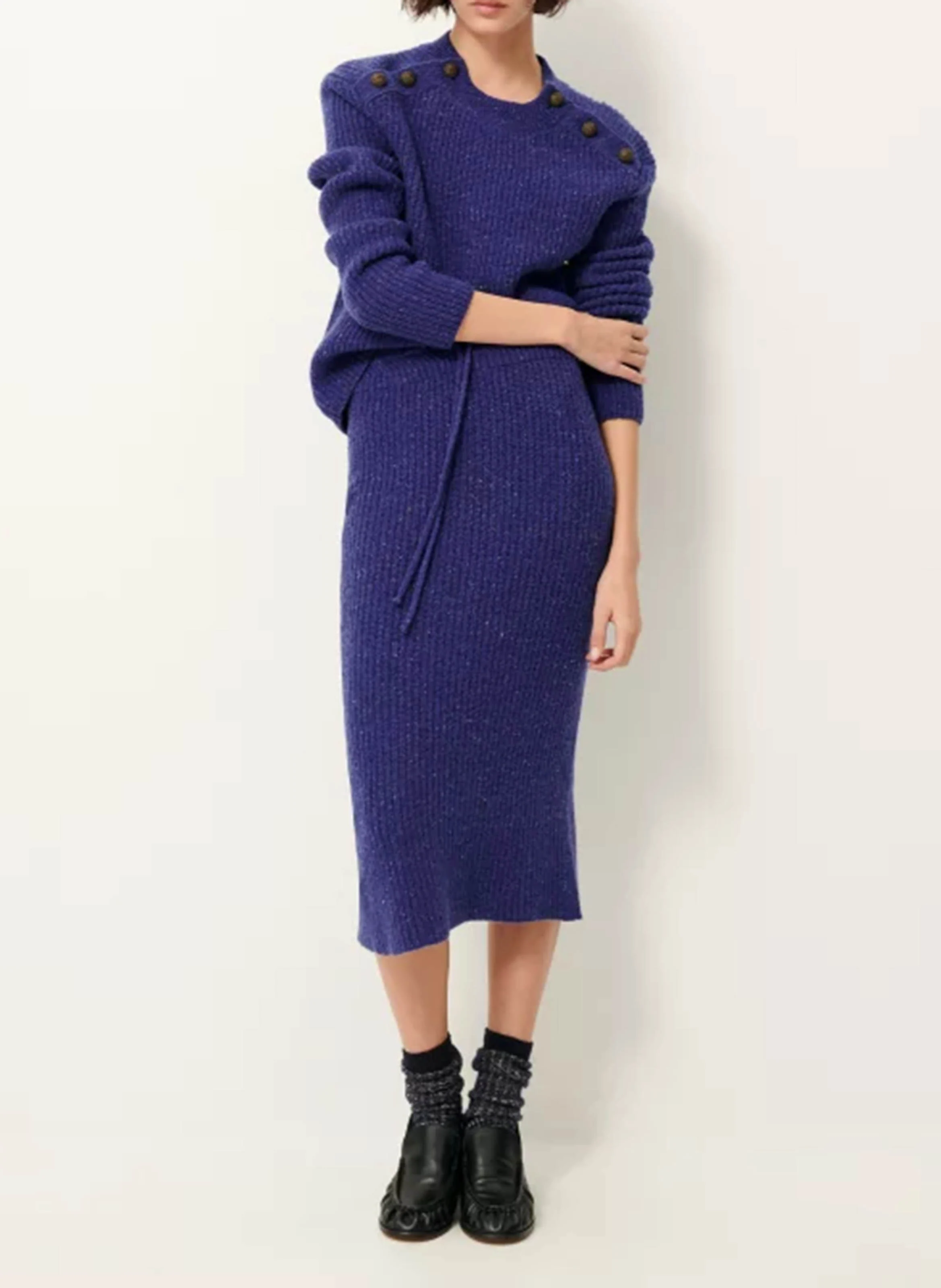 MAGELLAN - Pull droit col rond en laine mélangée | Bleu