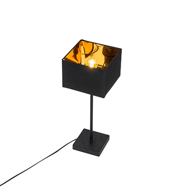 Moderne tafellamp zwart stoffen kap zwart met goud - VT 1