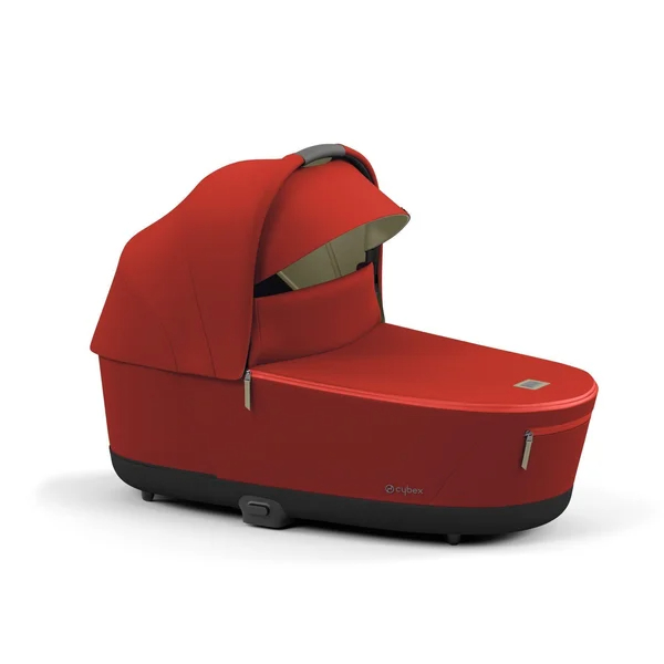 Carrinho de bebê Cybex Priam V4, cor dourada outono, com estrutura marrom cromada.