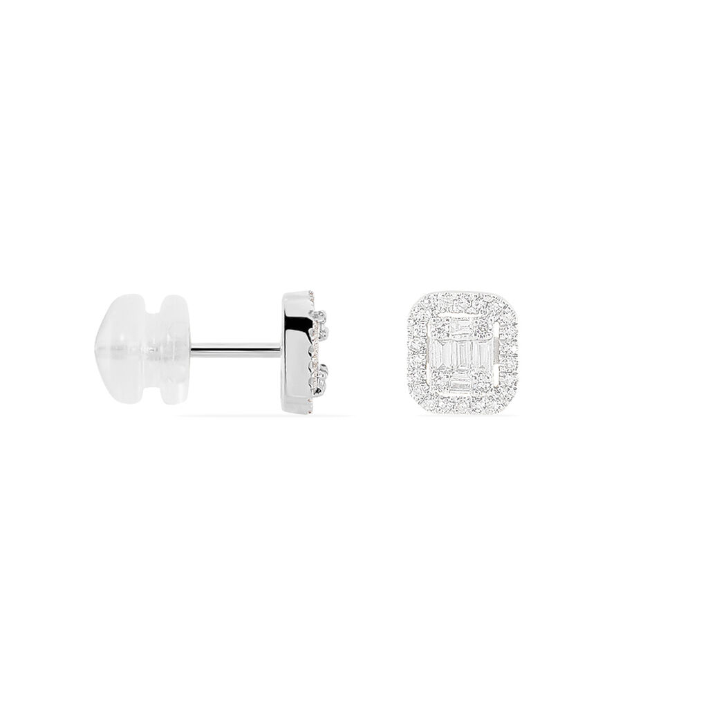 Boucles D'oreilles Puces Collection 1986 Or Blanc Diamant