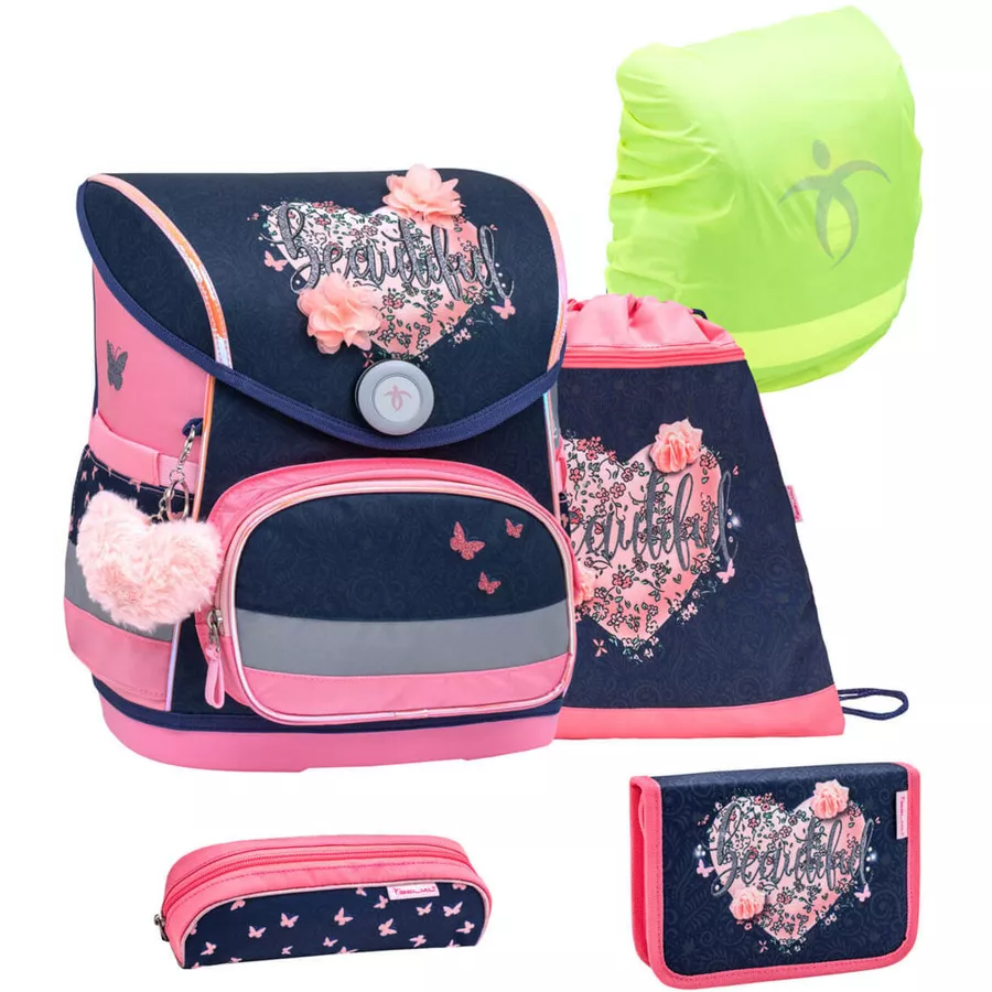 Belmil Schulranzen Compact Schulranzen Set 5-teilig mit Brustgurt Beautiful Flowers