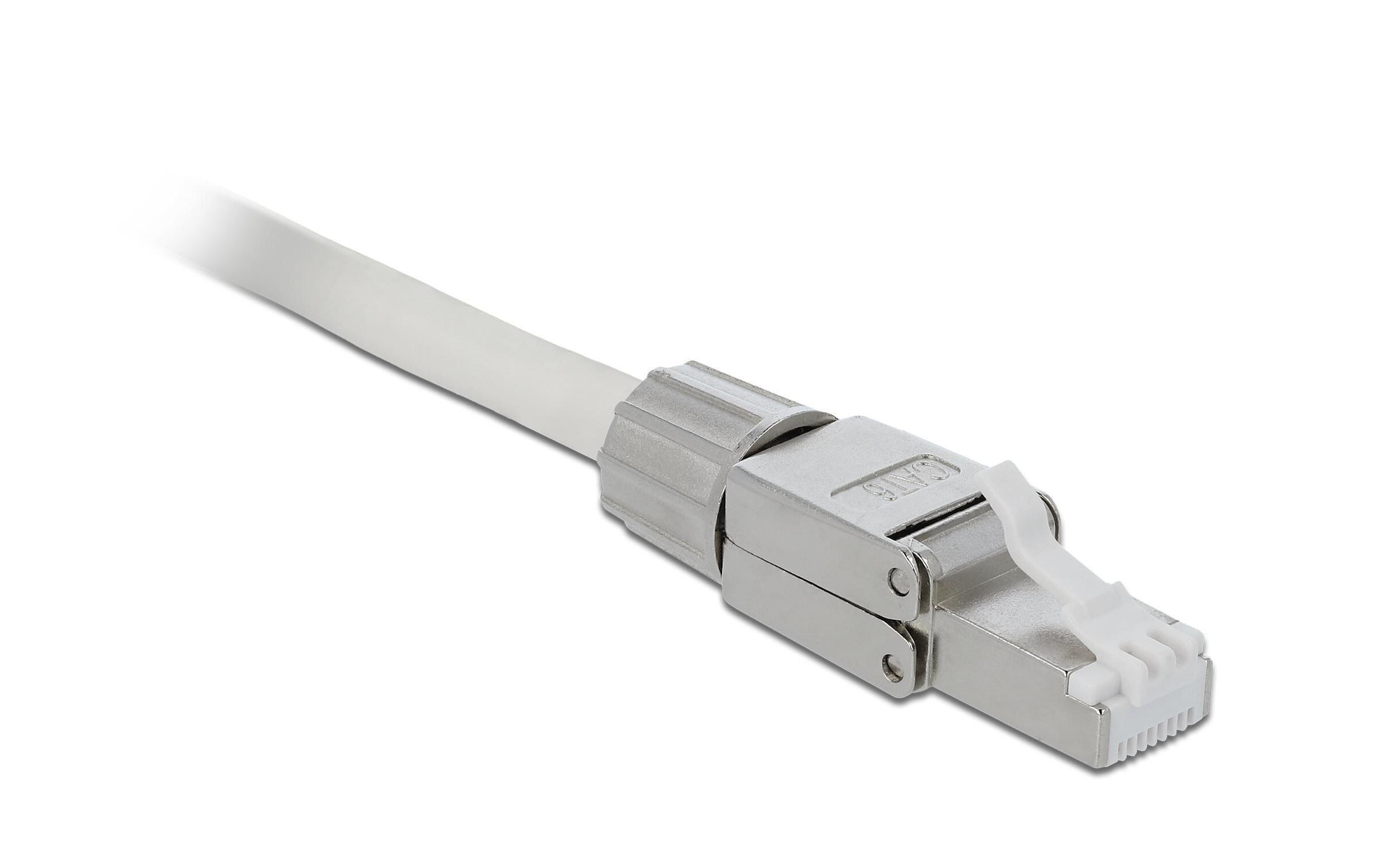 Stecker RJ45 Cat.6 1 Stück, Grau, geschirmt, werkzeugfreiDelock RJ45 Stecker Cat.6 STP werkzeugfrei