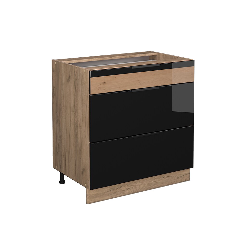 Vicco Schubladenunterschrank Küchenschrank Küchenmöbel Fame-Line Eiche Schwarz 80 cm modern Hochglanz