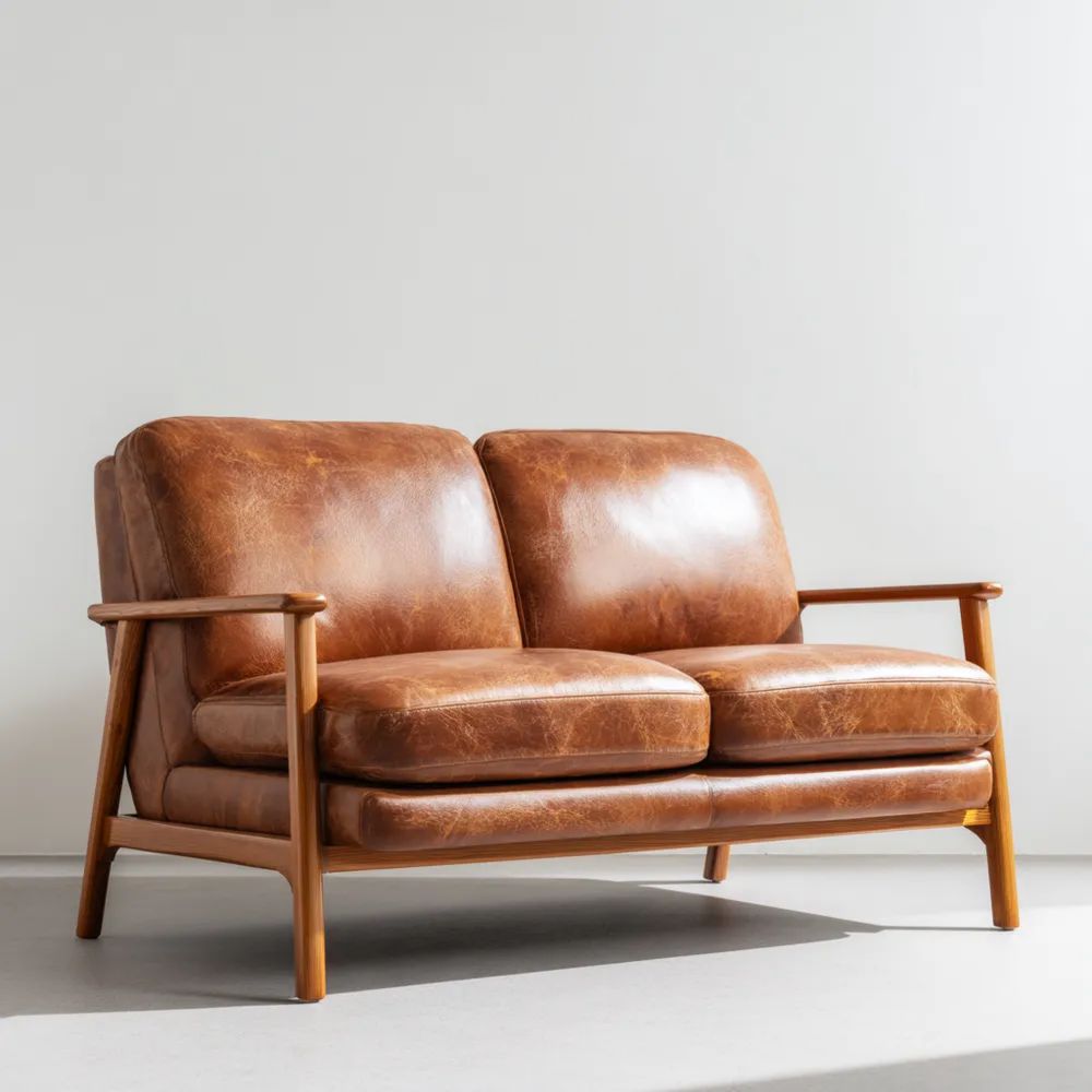 2-Sitzer-Sofa Leder 120x70x75 cm – Braun – Retro-Design