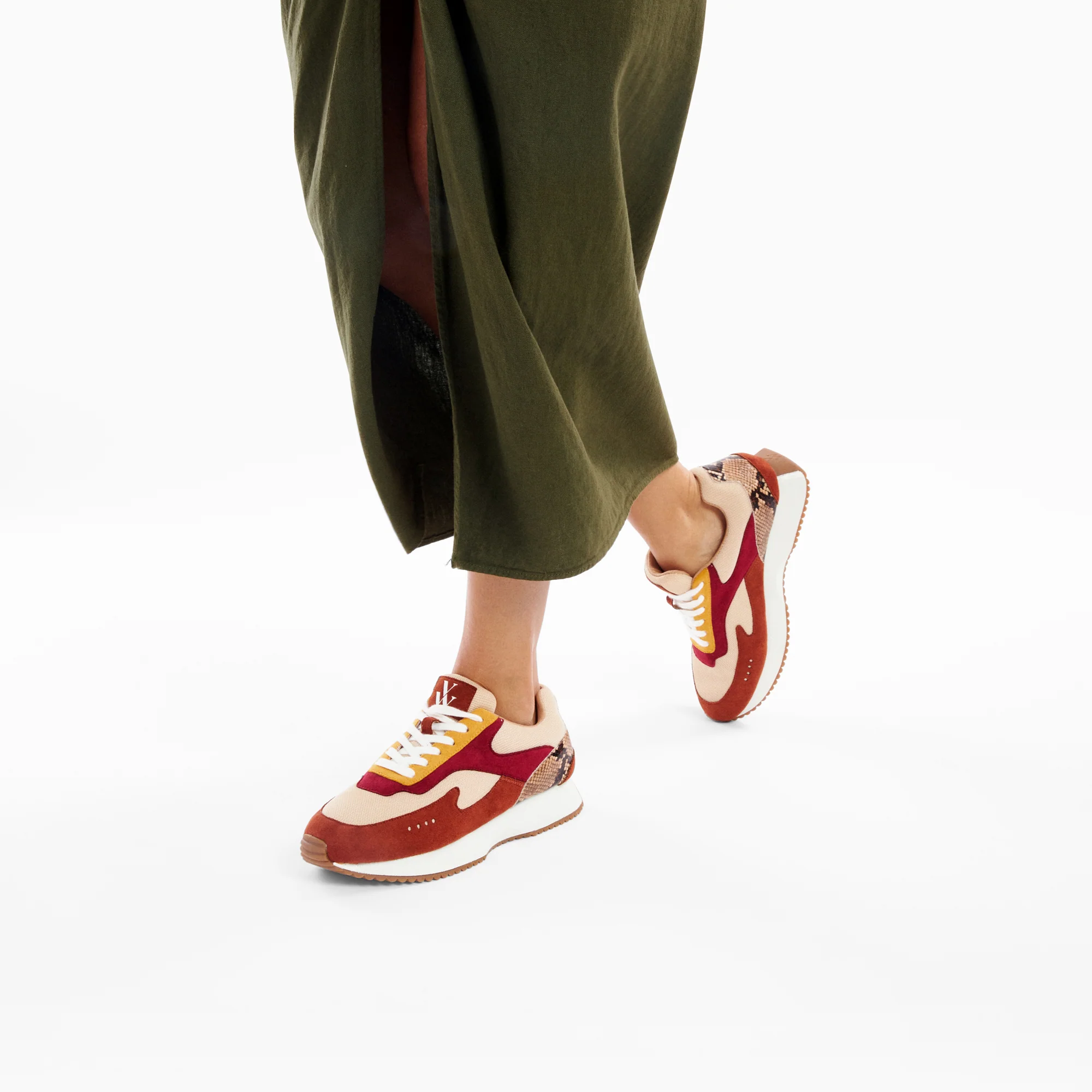 Sneakers-Baskets Anouk marron et beige à semelle running