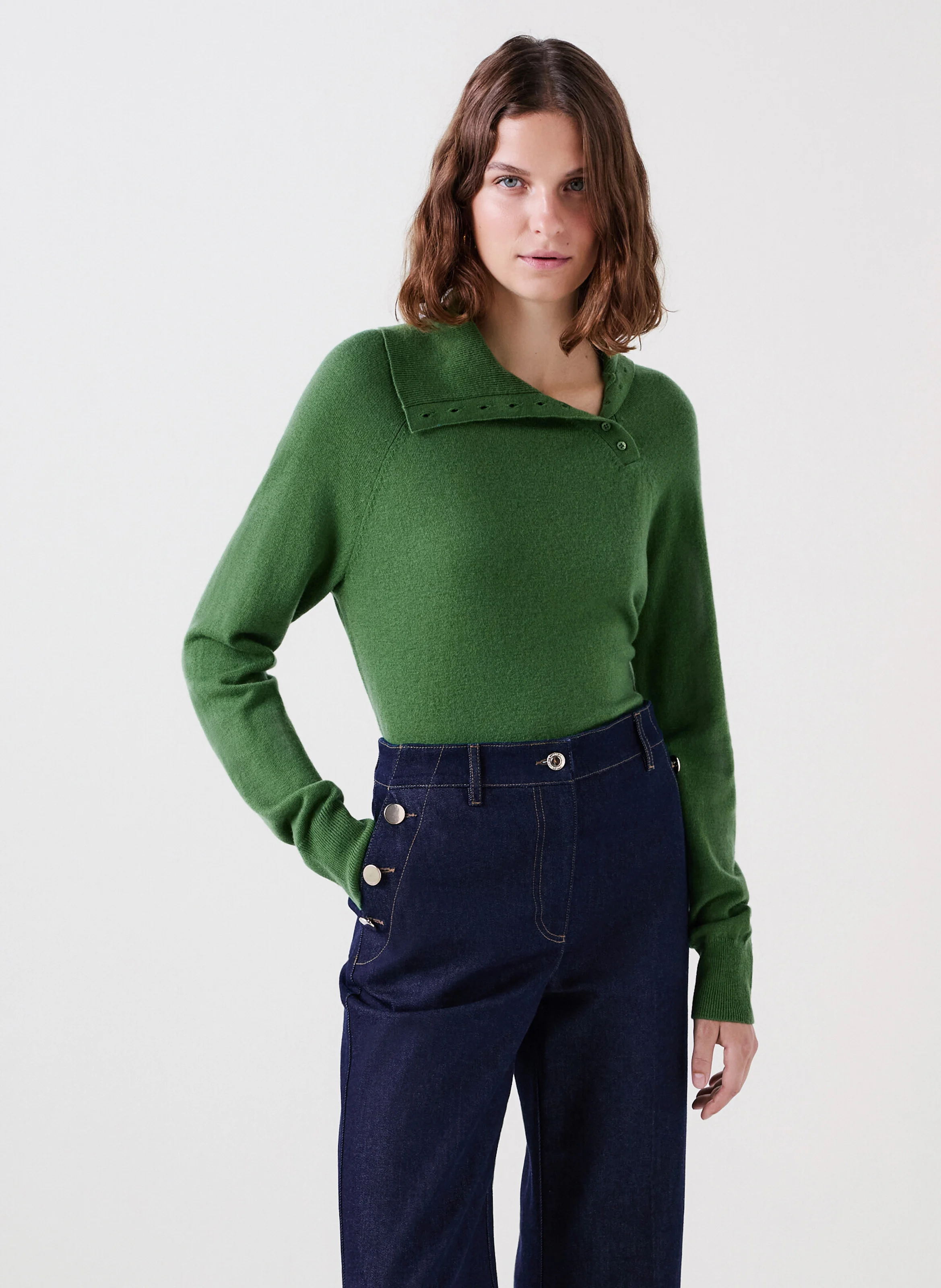 MELISSANDRE - Pull col à revers en laine | Vert