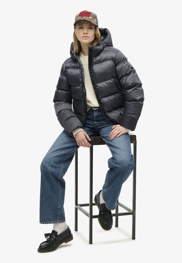 Superdry HOODED LUXE SPORTS PUFFER Ebony sheen