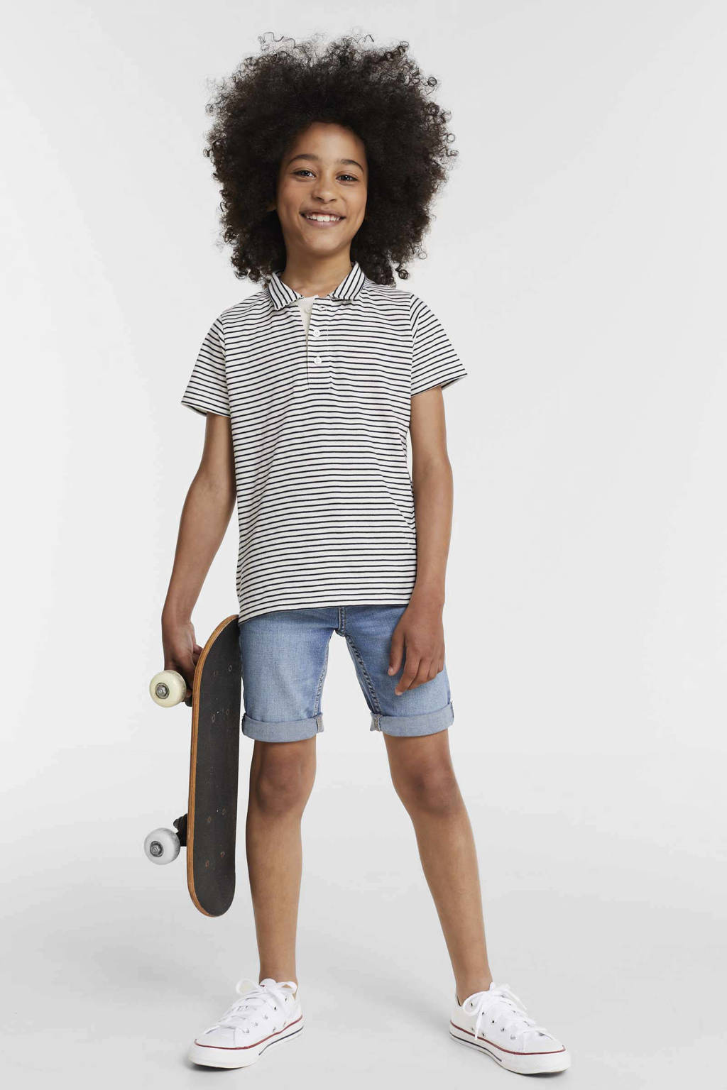 anytime gestreepte polo wit/blauw