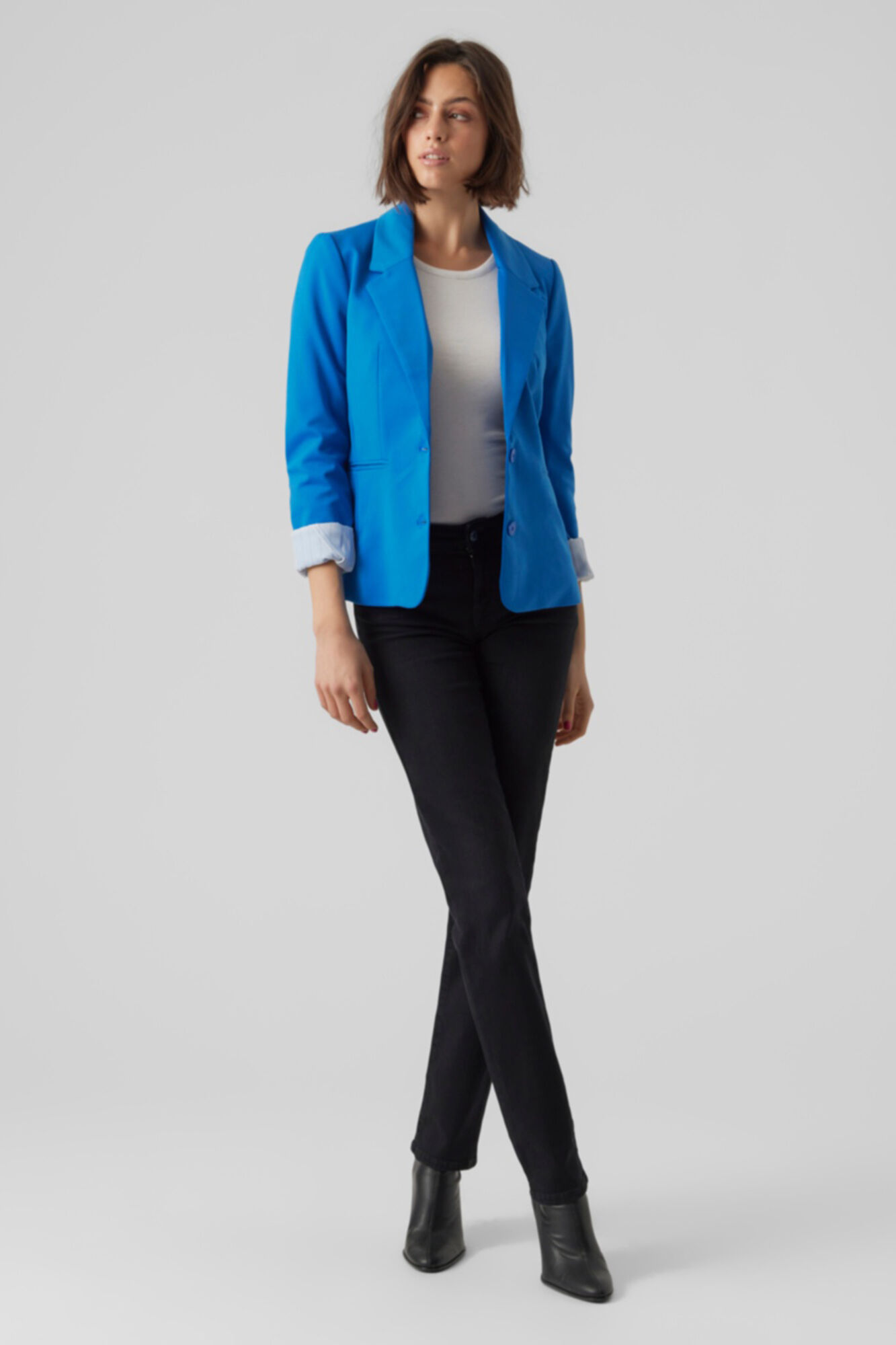 Blazer feminino de manga comprida com bolsos - Azul escuro