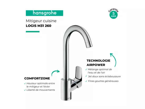 VILLEROY ET BOCH Evier 1 bac Tudor avec Mitigeur cuisine bec haut Logis