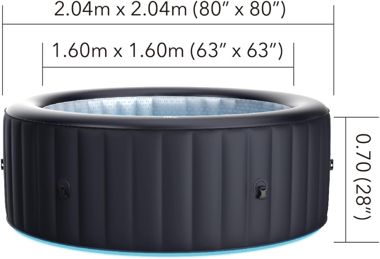 MSpa Whirlpool Aurora 204x204x70 cm – Aufblasbarer Whirlpool für 6 Personen mit 138 Massagedüsen, LED-Beleuchtung, UVC+ Desinfektion, Selbstaufblasfunktion & Rhino Tech™ 6-Schicht-Material