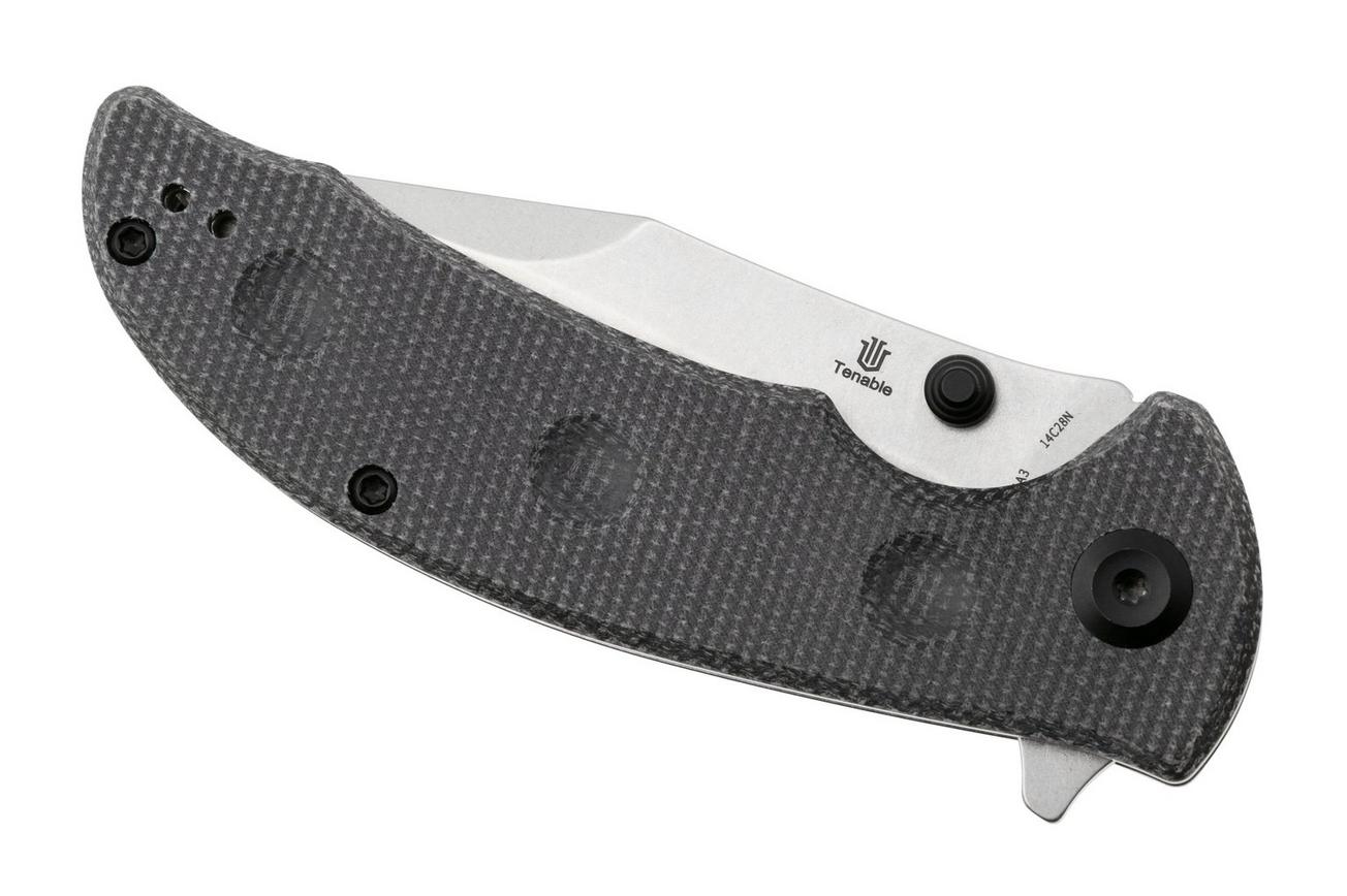 Tenable Knives Rei T1061A3 Stonewashed 14C28N, Black Micarta, zakmes, Karambit Maker design