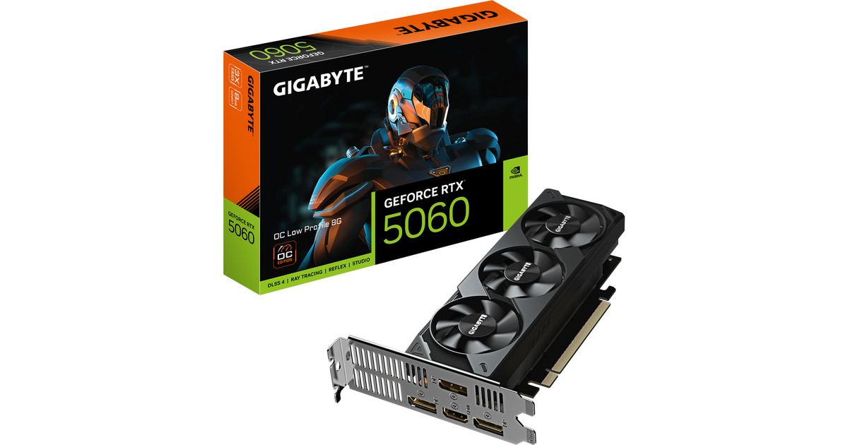 GIGABYTEGeForce RTX 5060 OC Low Profile 8G grafische kaart  (3x DisplayPort, 1x HDMI, DLSS 4)