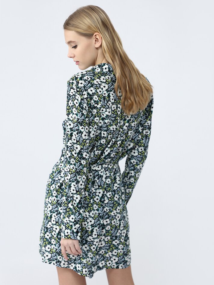 Vestido camisa com gravata - Azul