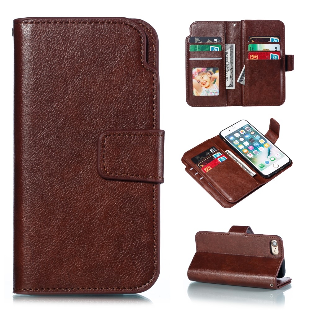 iPhone SE (2022/2020) / 8 / 7 Leder Wallet Etui Tasche mit 9 Kartenfächern - Braun