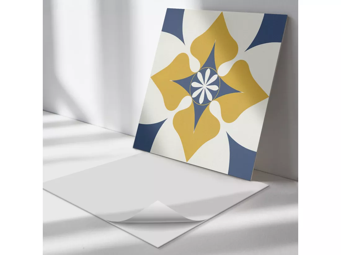 Panneaux muraux autocollants en vinyle imperméable - 4 x 50 x 50 cm - Motif floral avec symétrie