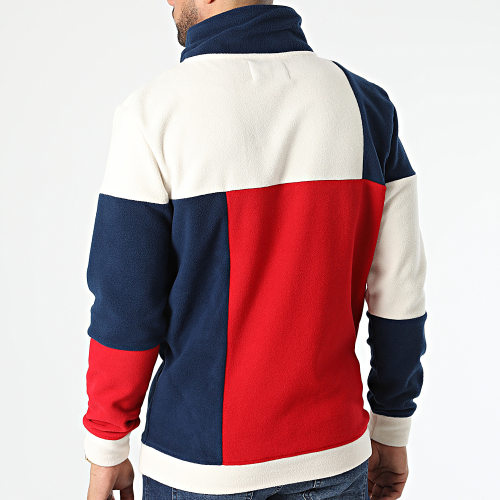 Sweat Polaire Col Zippé DP-10022 Bleu Marine Beige Rouge