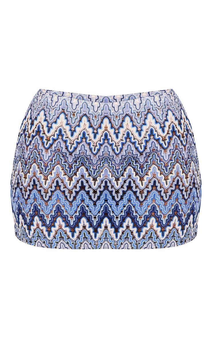 Bleu Mini Jupe Trapèze Texturée À Motifs En Ensemble Coordonné